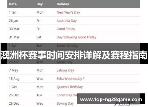 澳洲杯赛事时间安排详解及赛程指南 澳洲杯赛事时间安排详解及赛程指南